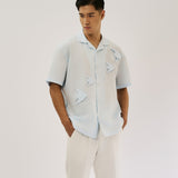Masoy Yamang Dagat Shirt in Ramie Linen, pale blue