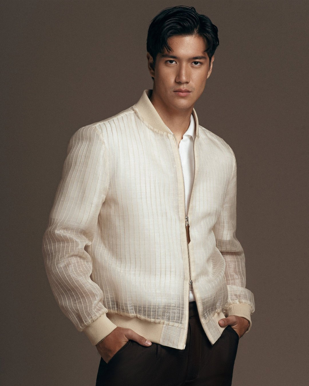 Emerie Studios - Catalino Barong Jacket in Piña Seda Stripes, natural | modern contemporary barong