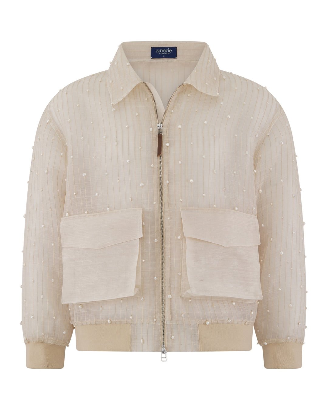 Emerie Studios - Crispiñano Barong Jacket (Regular Length) in Piña Pearls, natural | modern contemporary barong